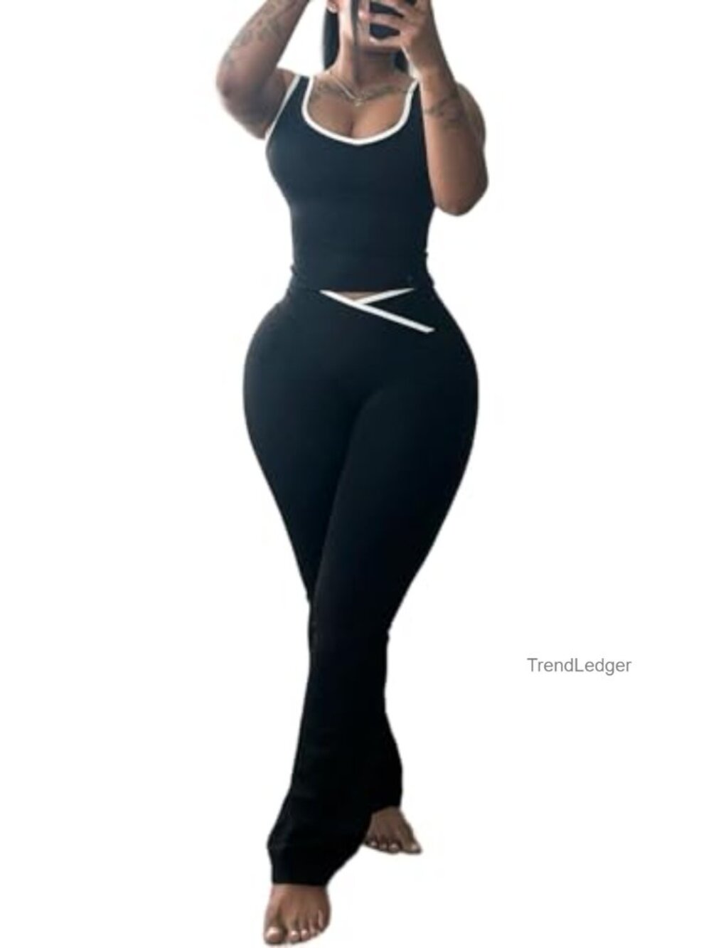 2 Piece Lounge Set Crop Tank Flare Pants